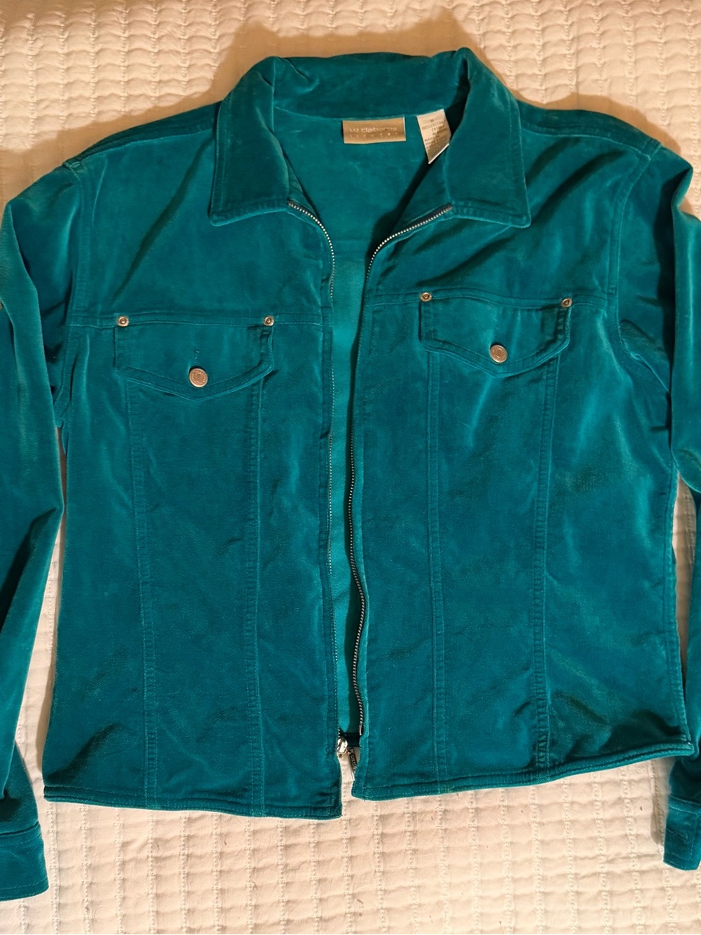 Liz Claiborne Velvet Zip Jacket in Teal